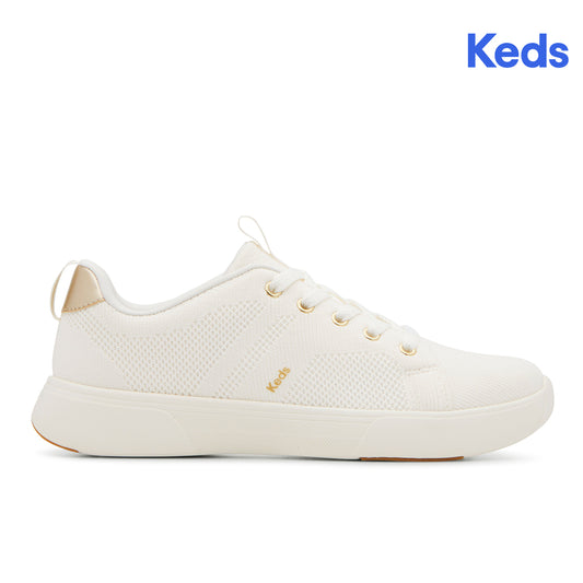 Keds Women's Blisswalk Lace Engineered Knit Sneaker Snow White/Gold (WF68541-BLISLC5110)