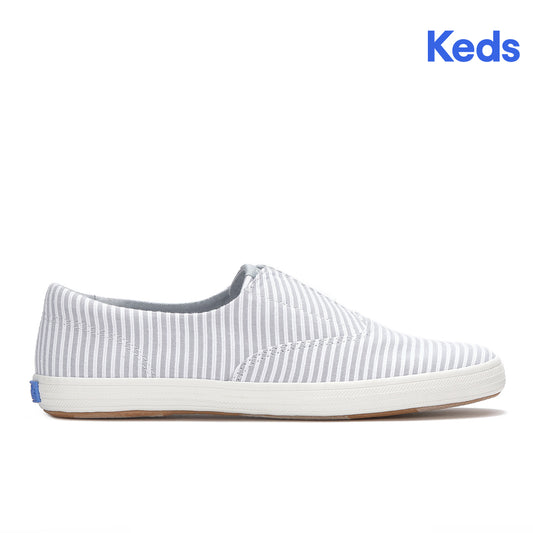 Keds Womens Champion Round Toe Slip Ticking Stripe Sneaker Gray (WF68644)