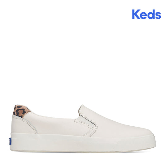 Keds Women's Pursuit Slip Leather Leo Sneaker White (WH67739)