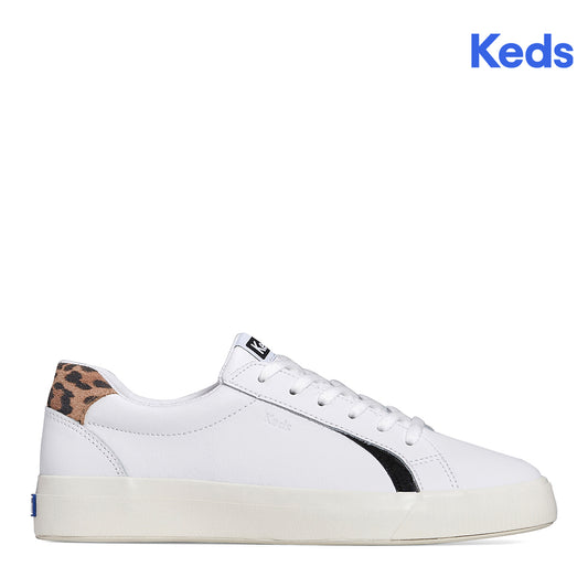 Keds Women's Pursuit Leather Leo Sneaker White/Tan (WH67811)
