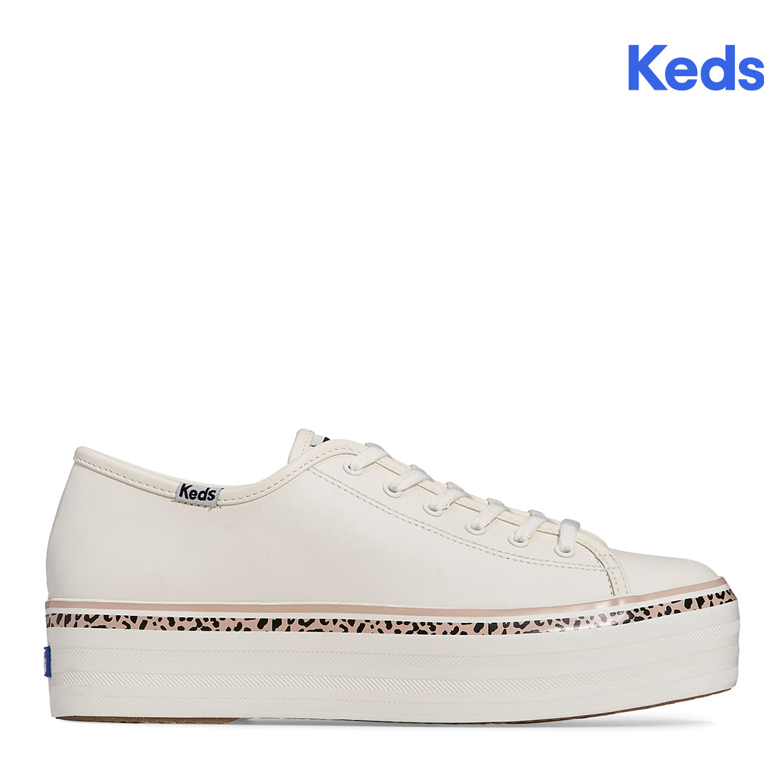 Keds Women's Triple Up Leather Leo Stripe Foxing Sneaker White/Tan (WH67846)