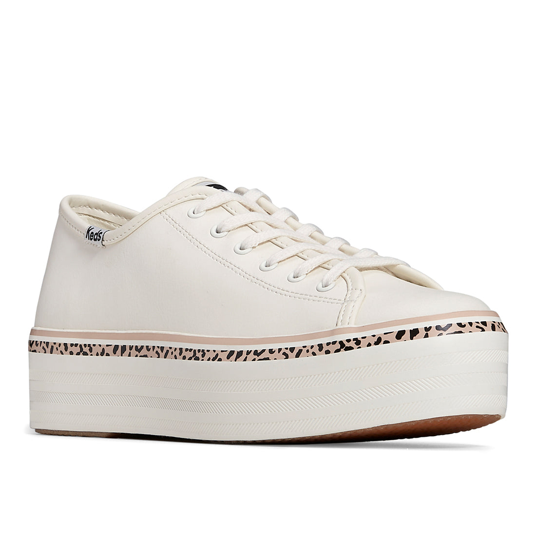 Keds Women's Triple Up Leather Leo Stripe Foxing Sneaker White/Tan (WH67846)