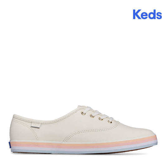 Keds Women's Champion Leather Foxing Stripe Sneaker Egret/Multi (WH67932)