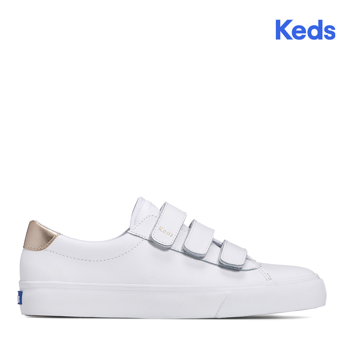 Keds Women's Jump Kick V Leather SMU Sneaker White/Gold (WH67980)