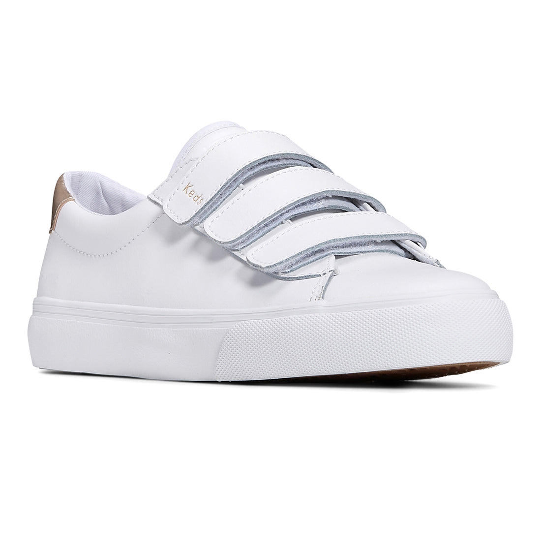 Keds Women's Jump Kick V Leather SMU Sneaker White/Gold (WH67980)