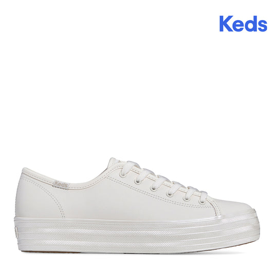 Keds Women's Triple Kick Learher Pearlized Midsole SMU Sneaker Snow White (WH68066)