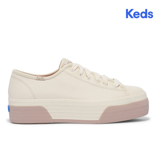 Keds Womens' Triple Up Leather Bumper Foxing Stripe Off White/Taupe (WH68142)