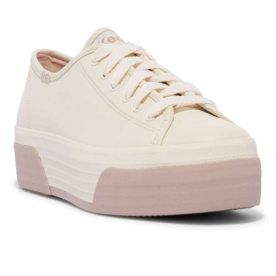 Keds Womens' Triple Up Leather Bumper Foxing Stripe Off White/Taupe (WH68142)