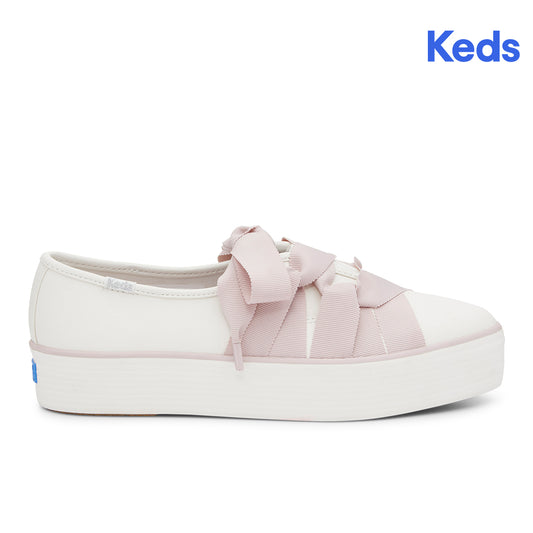 Keds Womens' Point Slip Leather Ballet White/Pink (WH68180)