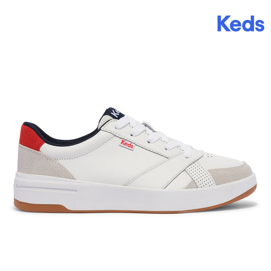 Keds Womens' The Court Leather/Suede Off White/Red (WH68197)