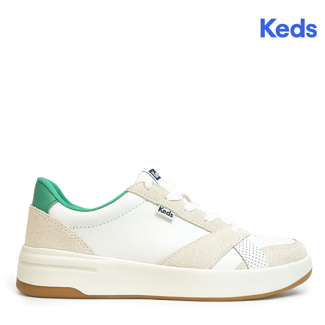 Keds Womens' The Court Leather Sneaker White/Green (WH68224)