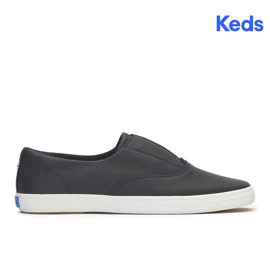 Keds Womens Champion Square Toe Slip Soft Leather Sneaker Black (WH68356)