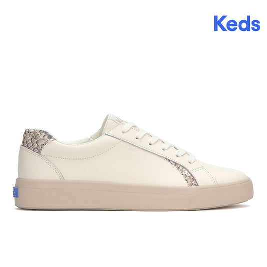 Keds Women's Pursuit Leather Snake Heel Fob Sneaker Egret (WH68391)