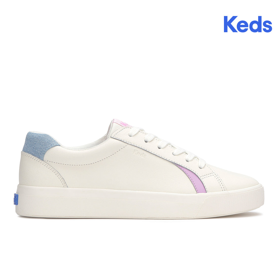 Keds Women's Pursuit Leather Denim Heel Fob Sneaker Snow White/Light Blue (WH68392)