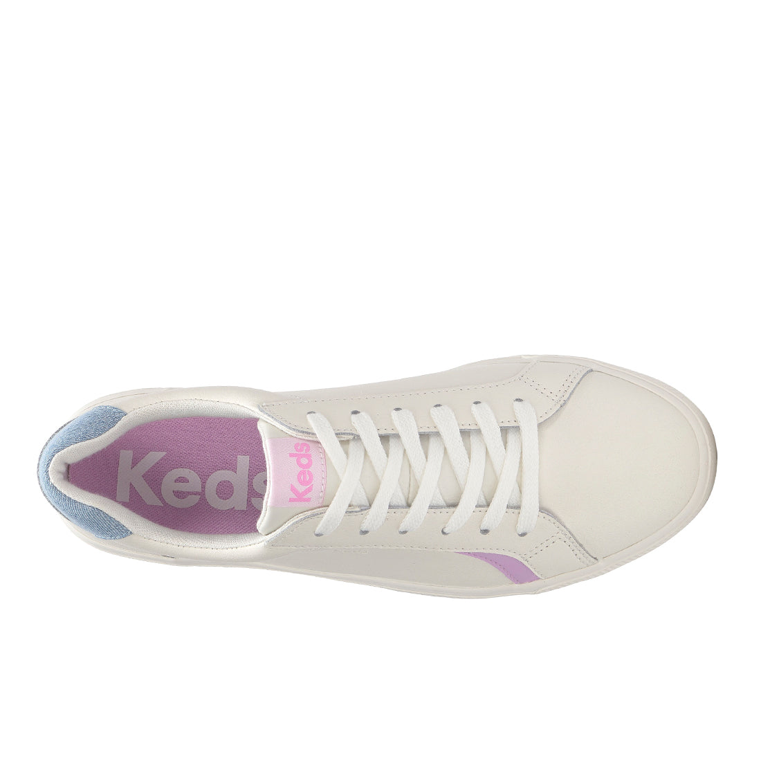Keds Women's Pursuit Leather Denim Heel Fob Sneaker Snow White/Light Blue (WH68392)