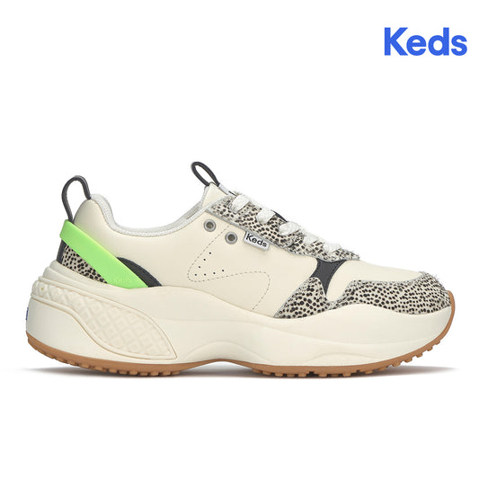 Keds Women's Cross City Trainer Leather Sneaker Egret/Black/Lime (WH68477)