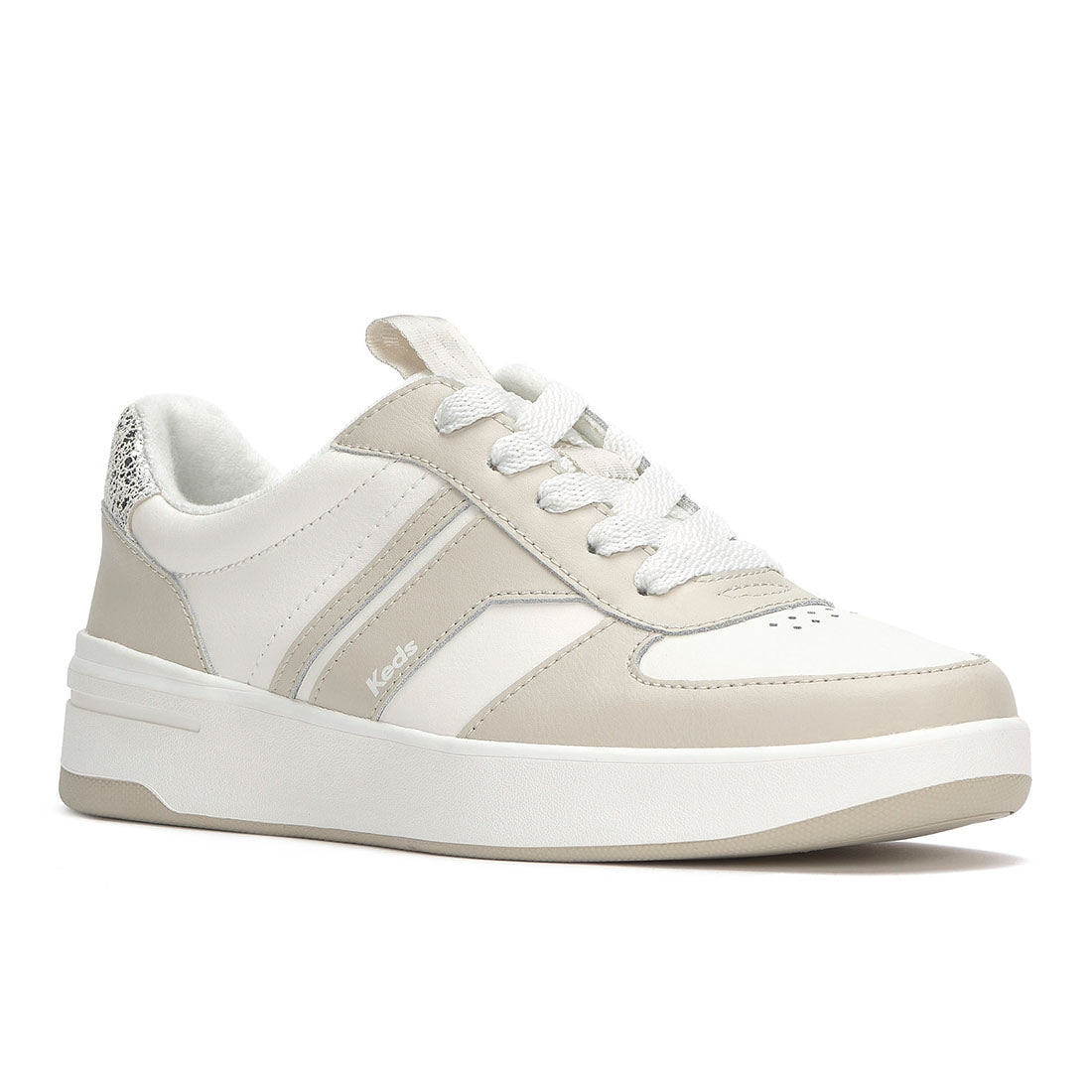 Keds Women's The Court II Leather Sneaker Oatmeal/Silver (WH68491-CRTII7A251)