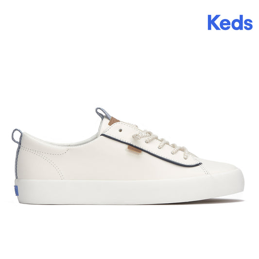 Keds Women's Kickback Leather Nautical Smu-25Ss Snow White/Navy (WH68602)