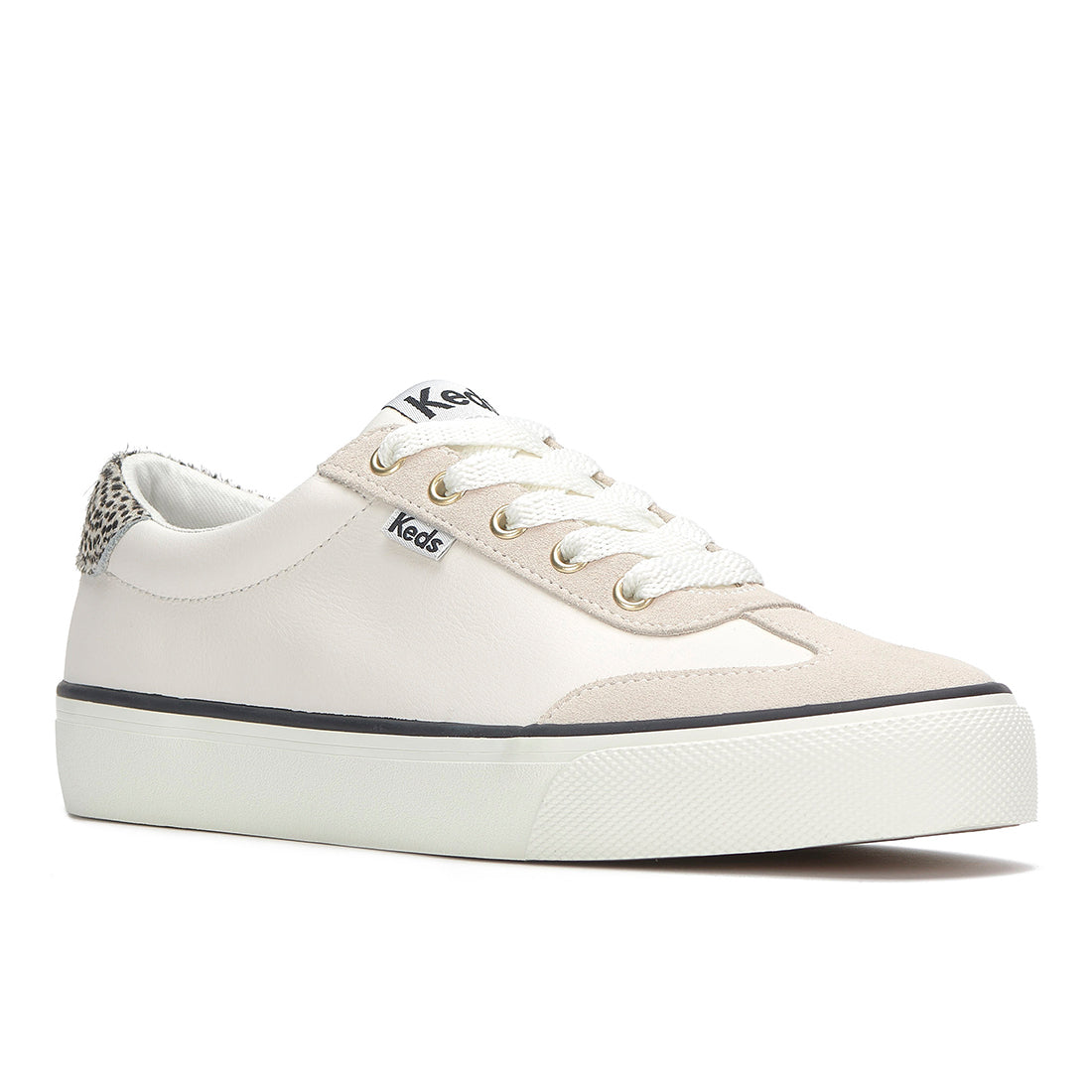 Keds Women's Jump Kick T-Toe Leather/Suede Hair Calf Heel Sneaker Snow White/Cream/Black (WH68631-JKTOE7110)