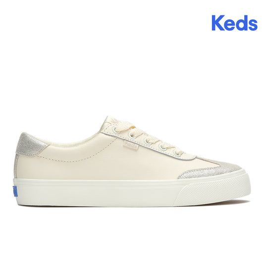 Keds Women's Jump Kick T-Toe Leather/Glitter Suede Sneaker Egret/Champagne (WH68634-JKTOE7A270)