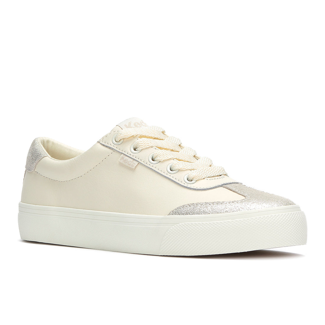 Keds Women's Jump Kick T-Toe Leather/Glitter Suede Sneaker Egret/Champagne (WH68634-JKTOE7A270)