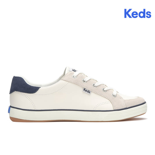 Keds Women's Center III Leather/Suede Sneaker Snow White/Navy (WH68640)