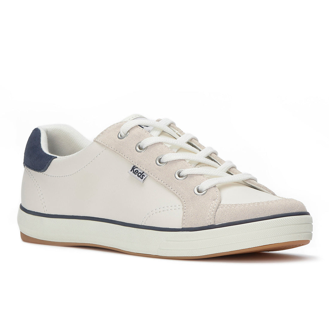 Keds Women's Center III Leather/Suede Sneaker Snow White/Navy (WH68640)