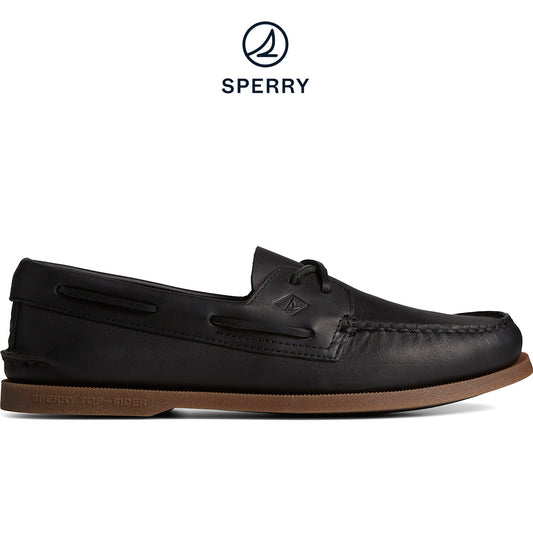 Sperry Men's Authentic Original™ Cross Lace Leather Boat Shoe Black (STS24956)