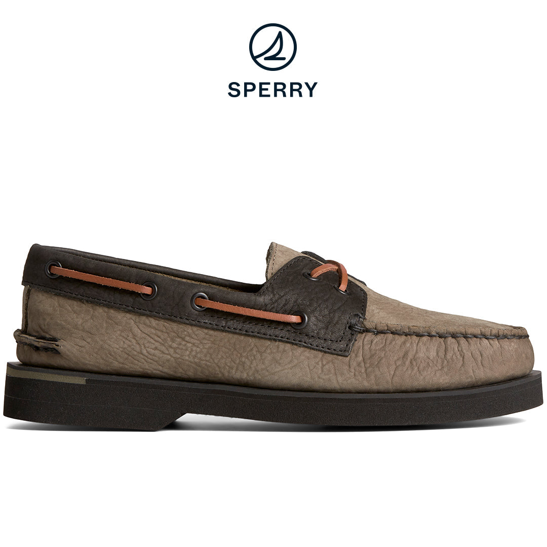 Sperry Men's Authentic Original 2-Eye Double Sole Cross Lace Tumbled Leather Boat Shoe Olive (STS25287)