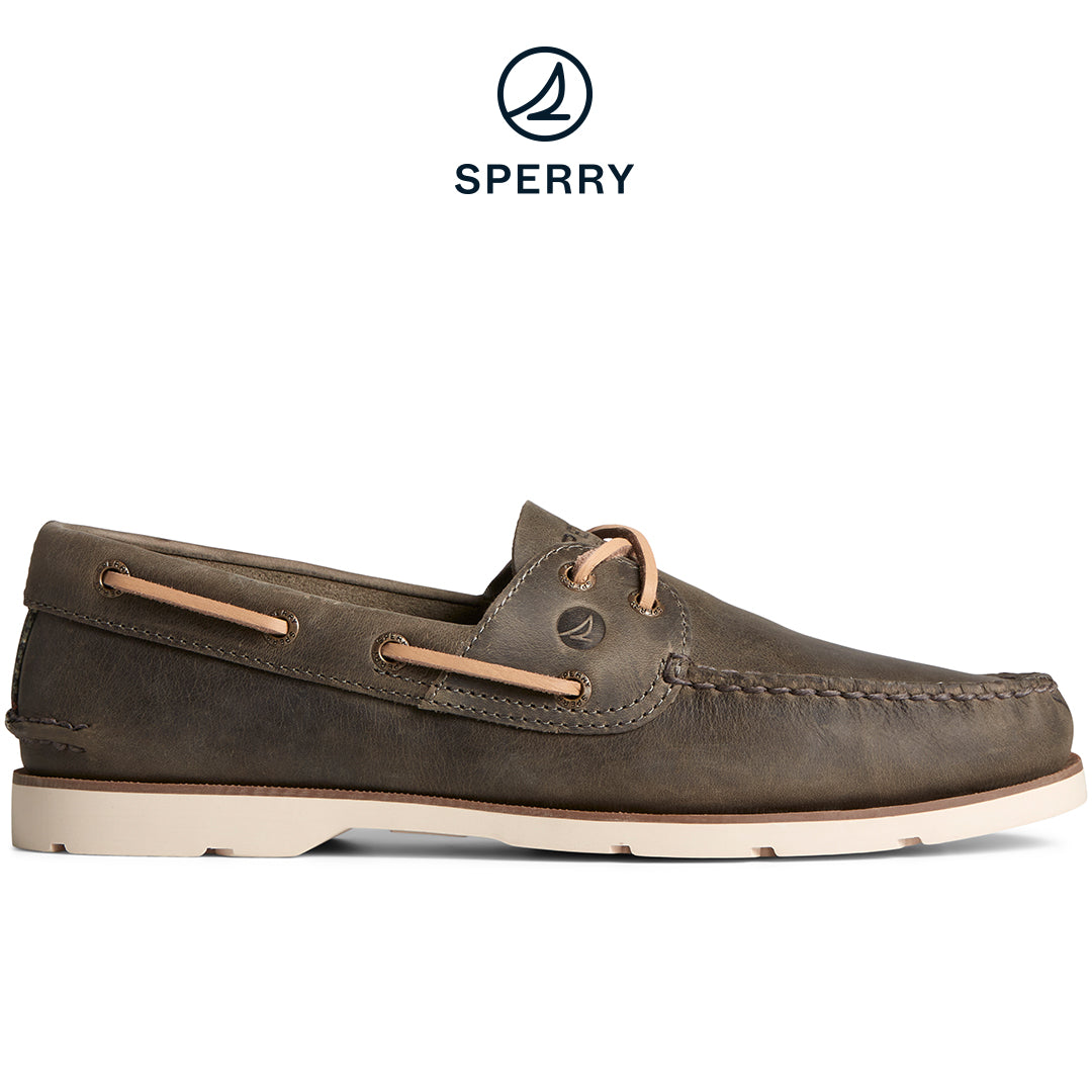 Sperry Men's Leeward 2-Eye Houndstooth Boat Shoe Olive (STS25397)