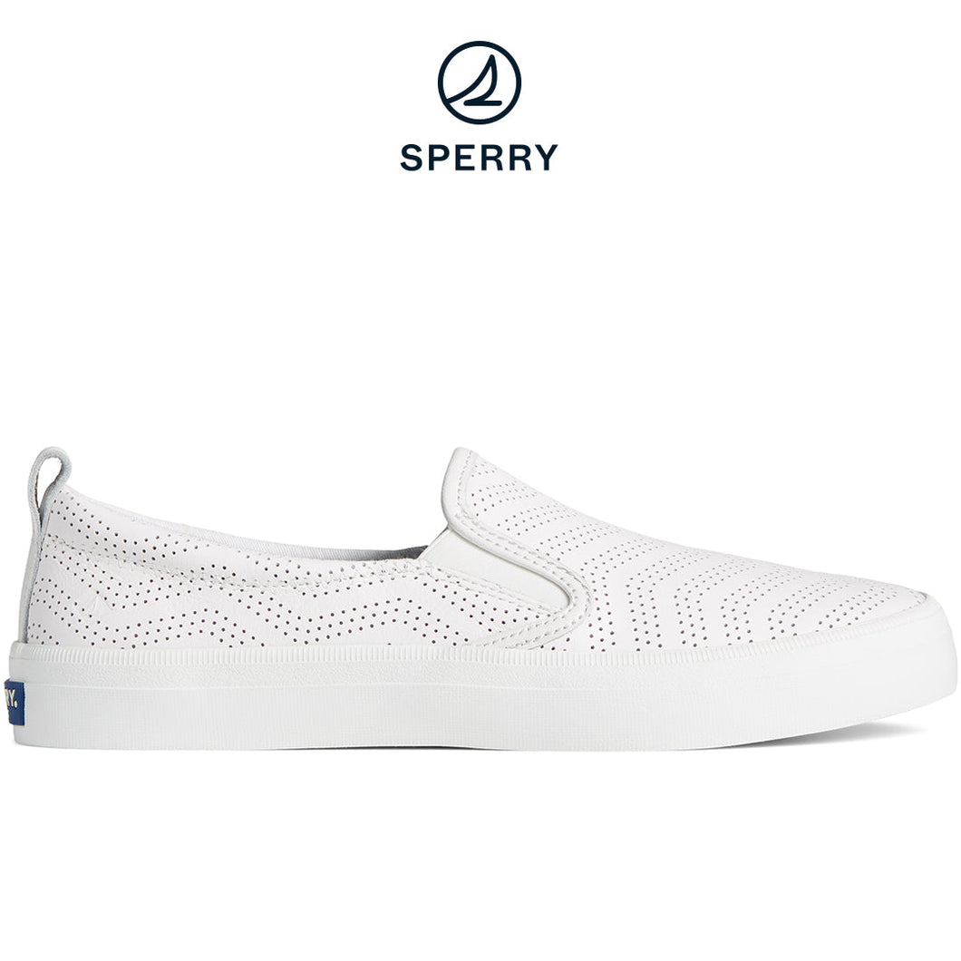 Sperry Women's Crest Twin Gore Perforated Leather Slip On Sneaker White (STS88664)