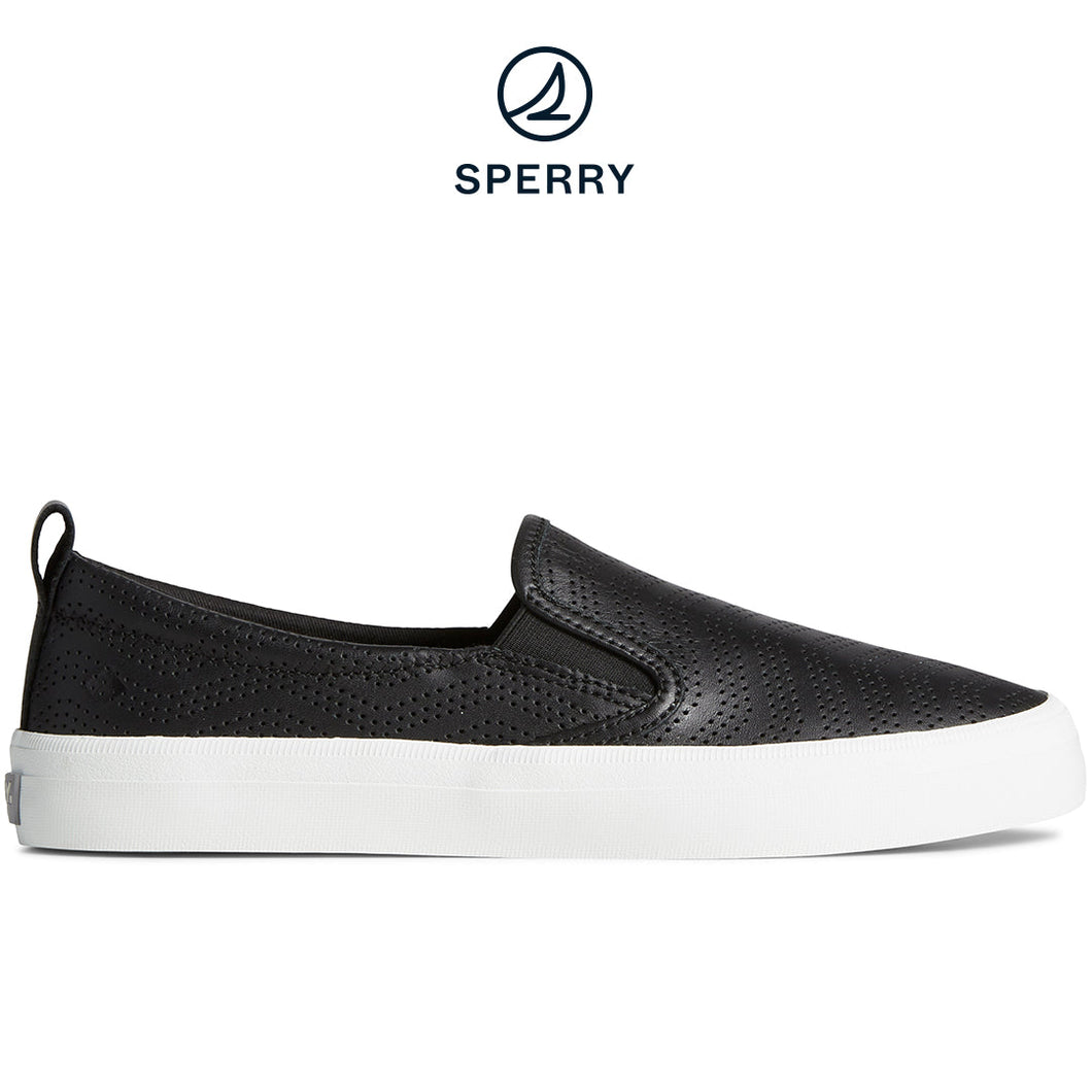 Sperry Women's Crest Twin Gore Perforated Leather Slip On Sneaker Black (STS88722)