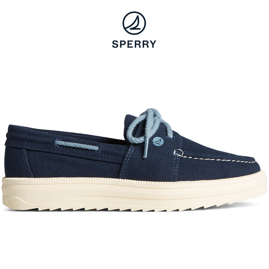 Sperry Women's Cruise Plushstep Boat Slubby Linen Navy (STS88770)