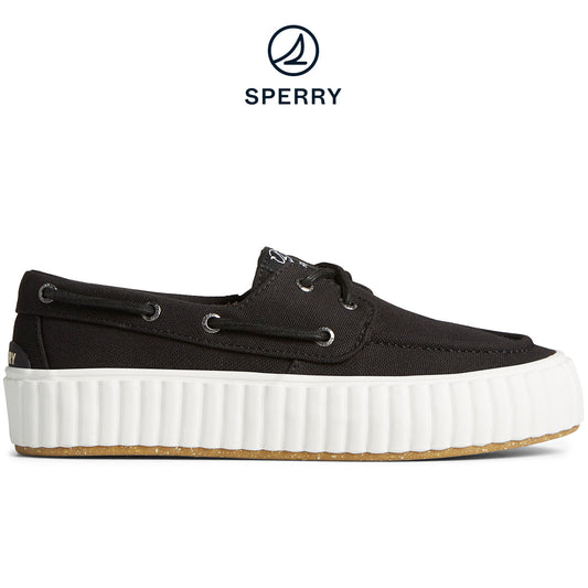Sperry Women's SeaCycled™  Pier Wave Platform Boat Sneaker Black (STS88789)