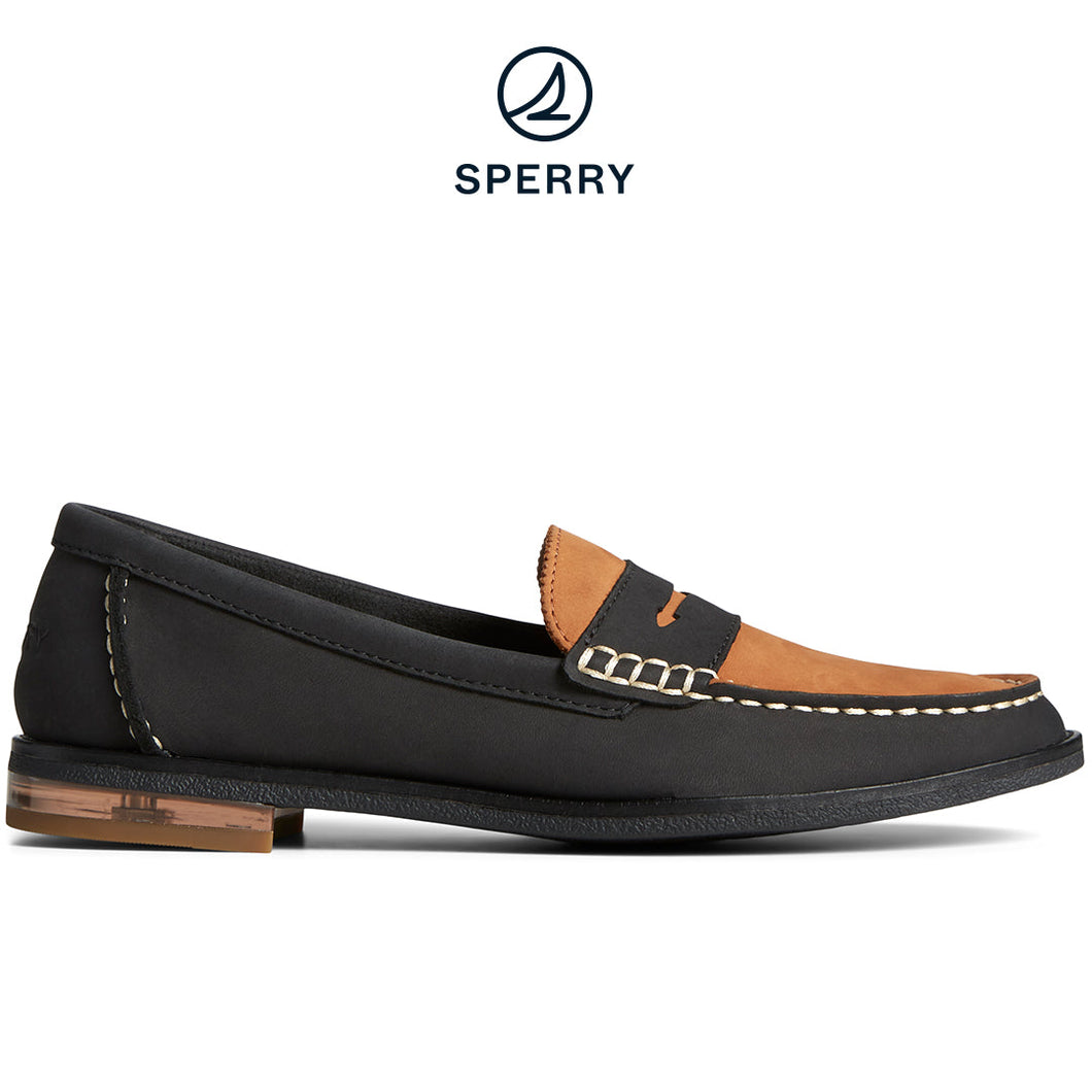 Sperry Women's Seaport Penny Leather Loafer with Acrylic Black/Tan (STS88971)