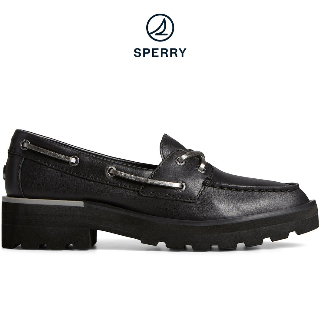 Sperry Women's Chunky 2-Eye Leather Boat Shoe Black (STS89097)