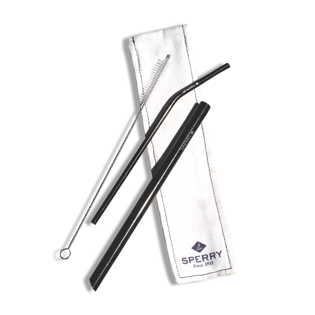 Sperry Stainless Straw Set w/ Pouch Black