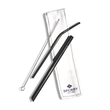 Load image into Gallery viewer, Sperry Stainless Straw Set w/ Pouch Black

