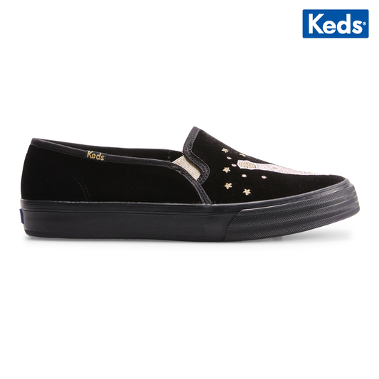 Keds Women's Double Decker Velvet Cheers--Bbk-Black WF66289