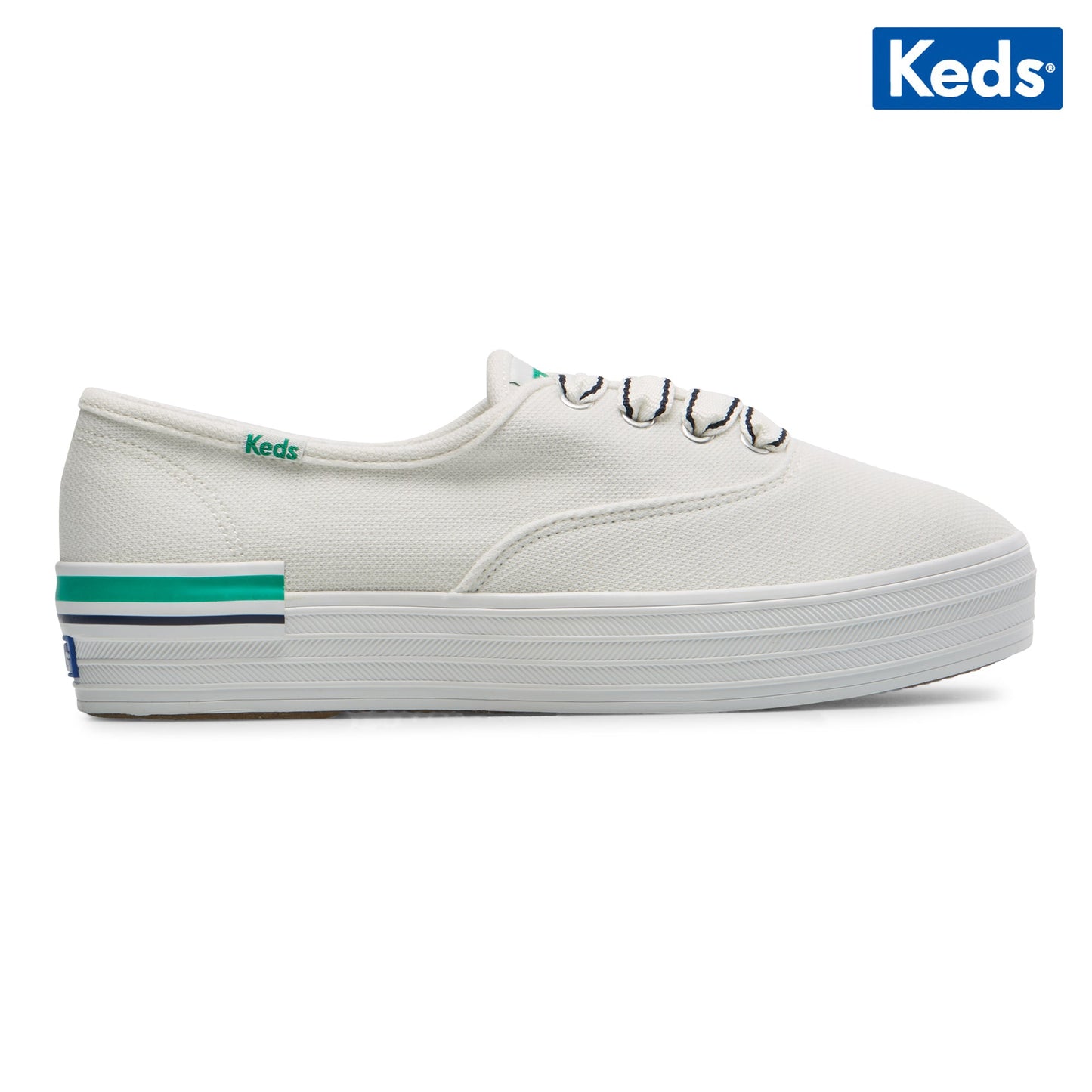 Keds Women's The Platform Pique Stripe--Wgrn-White/Green