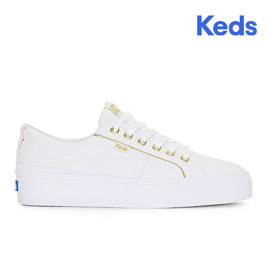 Keds Women's Jump Kick Duo Canvas Piping--Wtgd-White/Gold