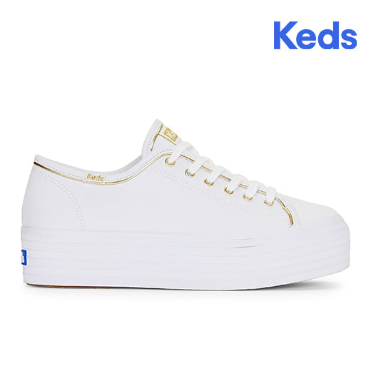 Keds Women's Triple Up Canvas Piping--Wtgd-White/Gold