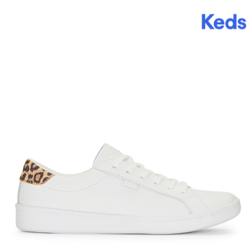 Keds Women's Ace Leather Leopard Heel--Wtn-White/Tan