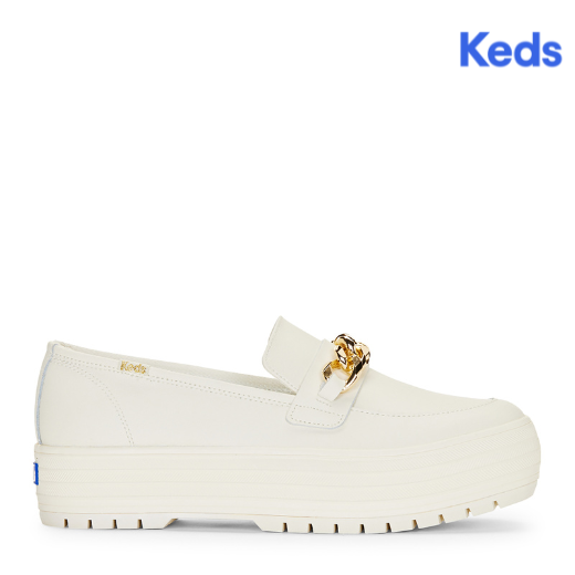 Keds Women's Tri Dckr Loafr Lg Lthr Chn Apq--Wtgd-White/Gold